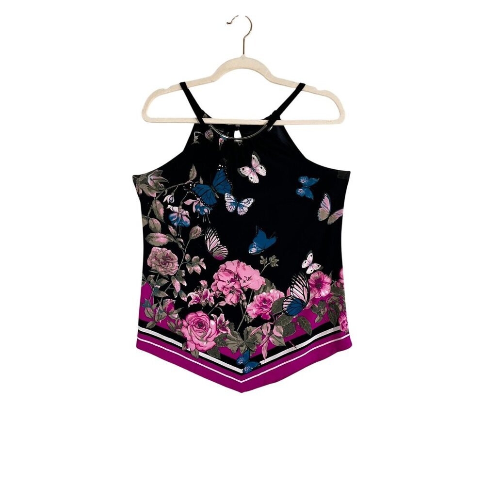 Colorful Floral Halter Top Black PM Butterfly Cottage Feminine Boho Indie Folk
